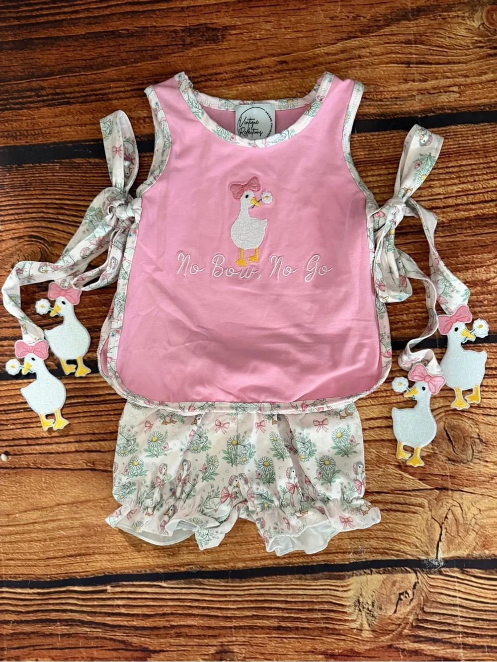 Silly Goose No Bow, No Go Embroidered Bubble Outfit